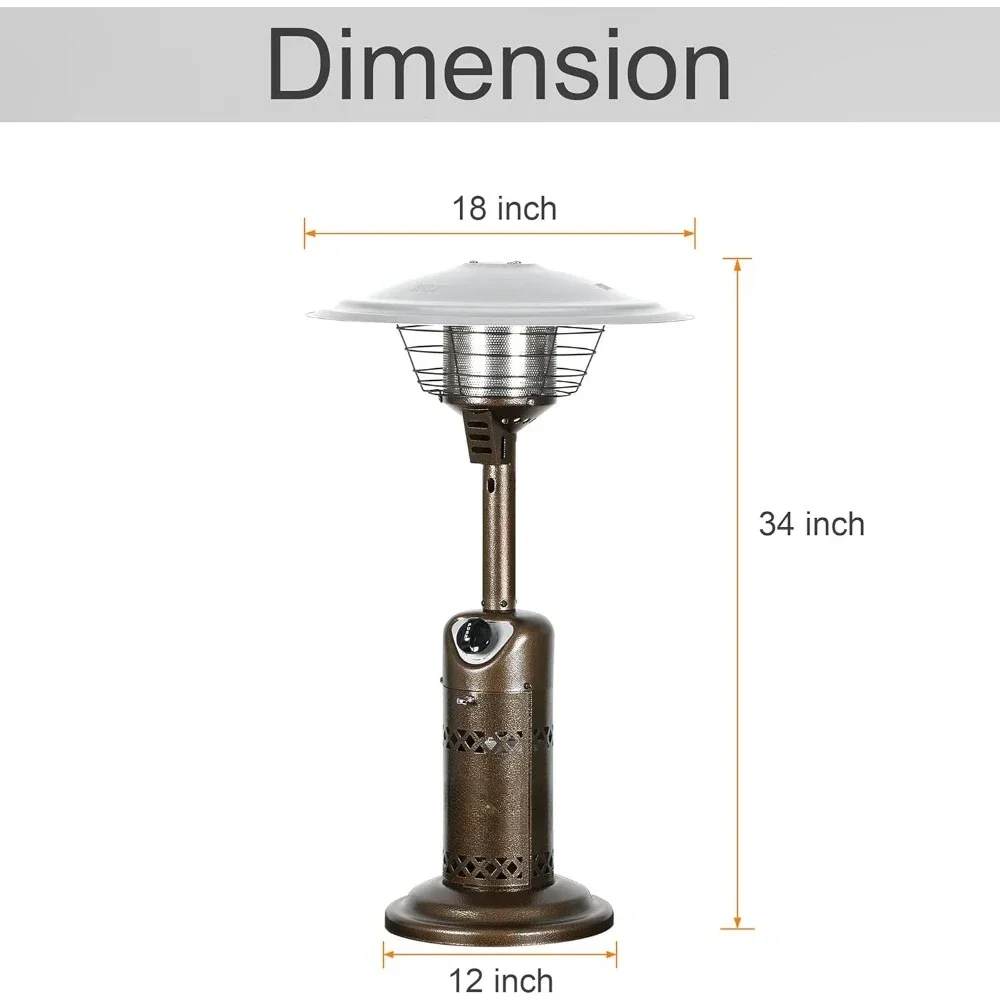 Portable Patio Heater, Outdoor Propane Table Top Heater, Bronze, Outdoor Heating for Garden, Easy Assembly, Patio Heater