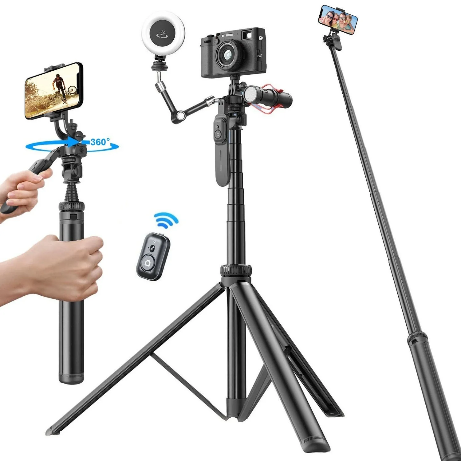 

Selfie Stick Tripod with Bluetooth Remote for iPhone Phone Camera, 80" Extendable Tall Phone Tripod Stand for Travel Vlog Video