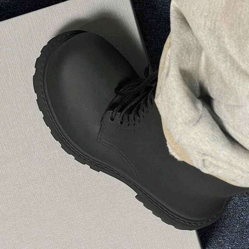 Botas de dedo grande preto fosco couro rendas até sola grossa plataforma sapatos masculinos dedo do pé redondo alta superior casual fora botas tamanho 46