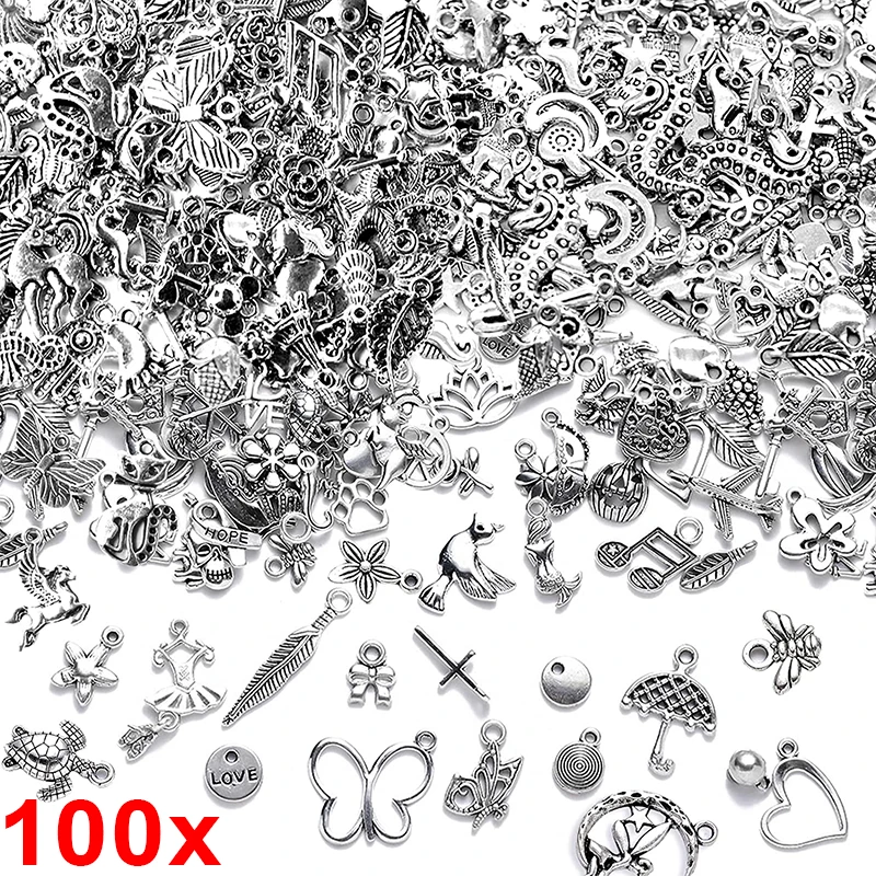 100 sztuk Charms Retro srebrny mieszany tybetański urok wisiorek koraliki zwierzęce do tworzenia biżuterii bransoletka DIY kolczyk akcesoria