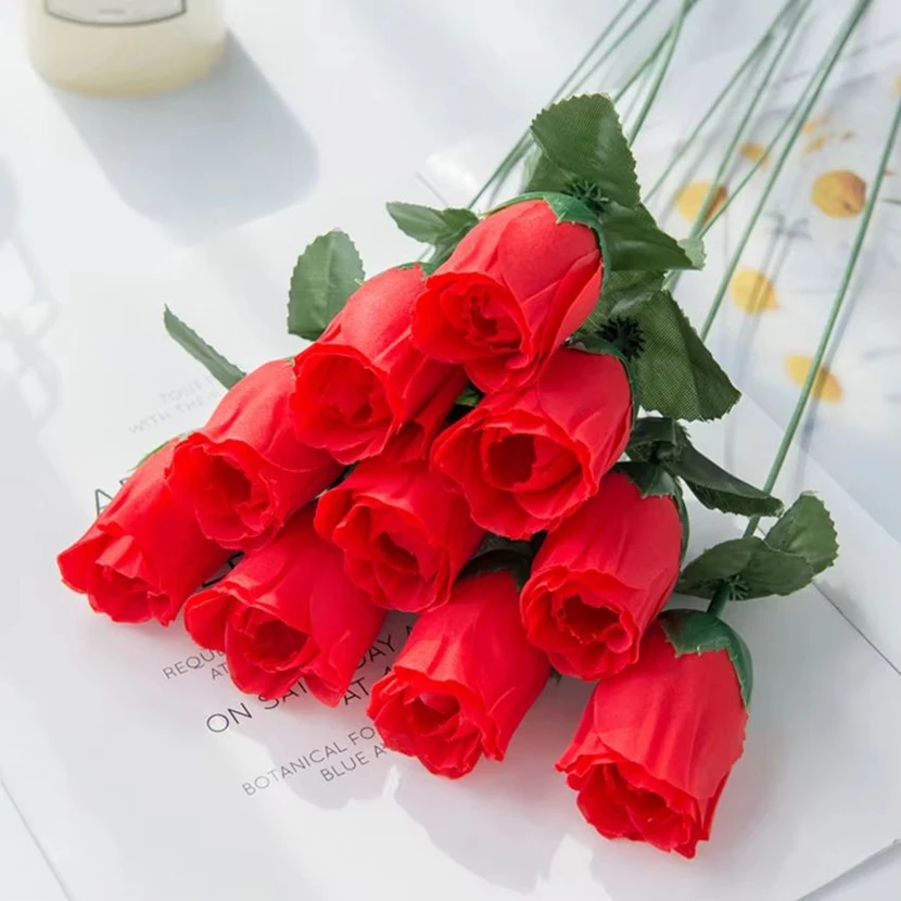 6Pcs Red Roses Bouquets Vase Home Decor Garden Wedding Decorative Wreaths Diy Box Handwork Flower Arrangement Artificial Flowers
