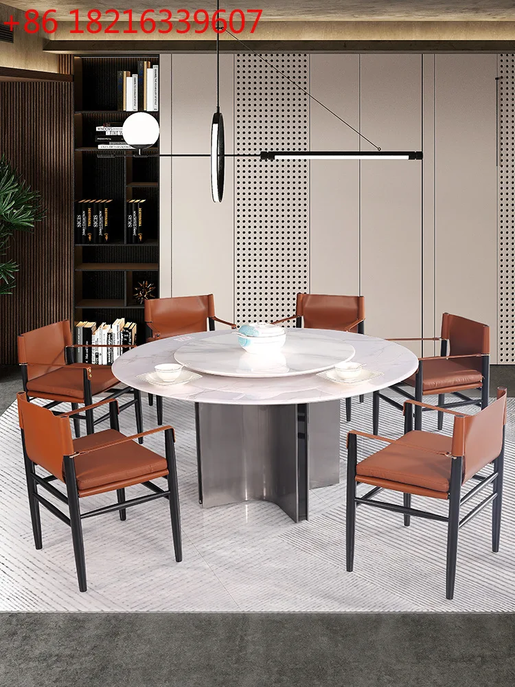 

Итальянский легкий роскошный натуральный сверхкристаллический круглый обеденный стол, современный простой бытовой, из нержавеющей стали, черный титан, элитный