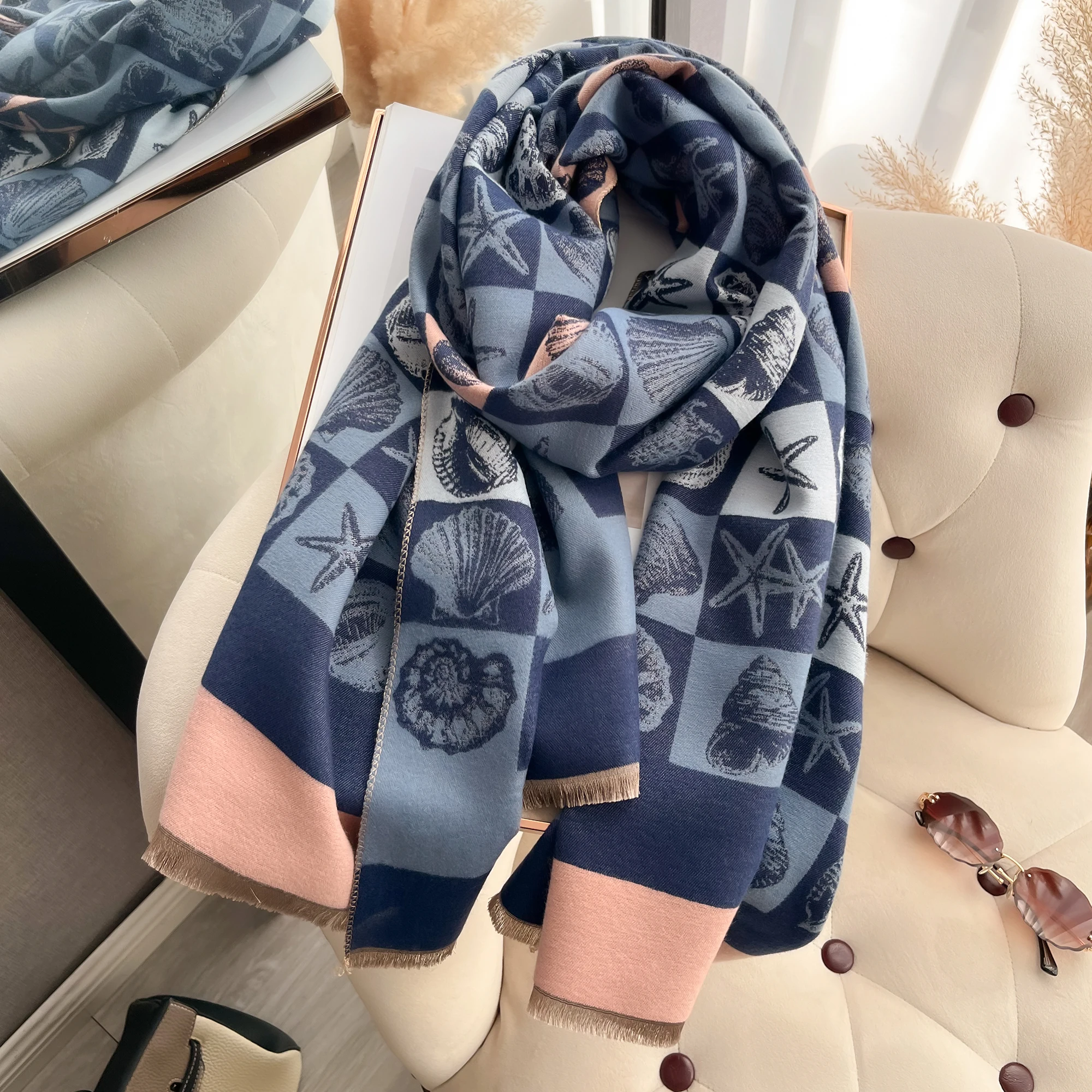 2024 New Pamwallymensa Women\'s Scarf Winter Luxury Brand Tippet Scarves for Ladies Plaid Shawls Warm British Style Thicken Man