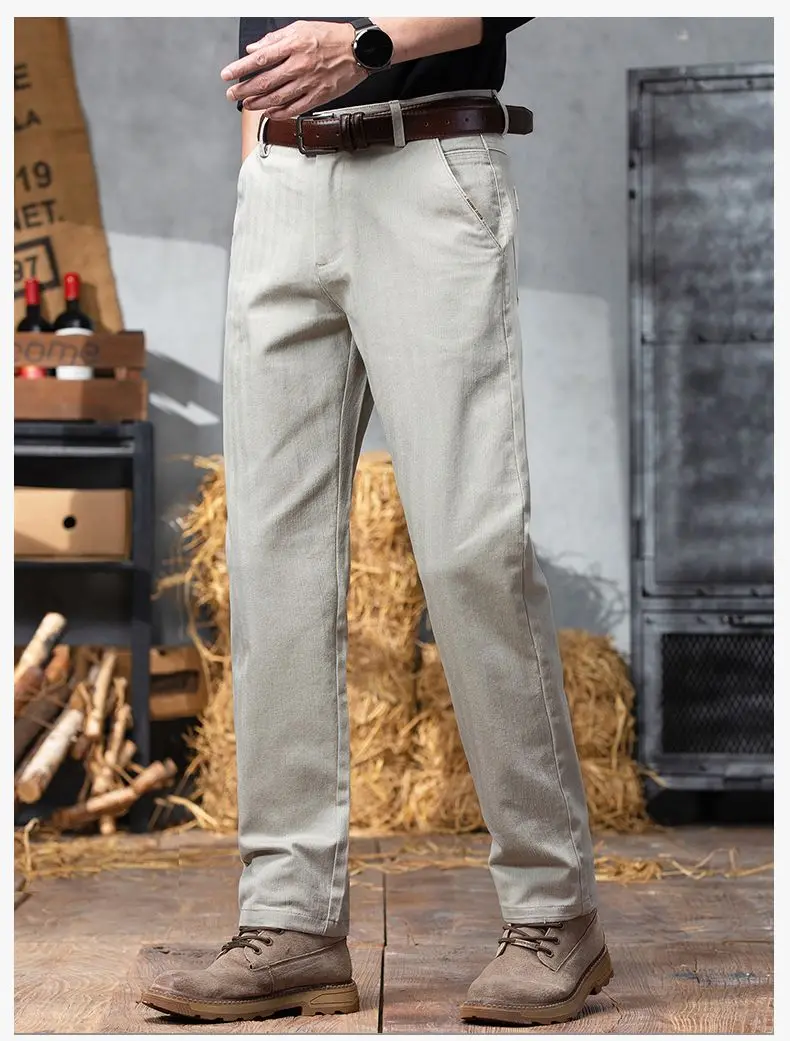 Herbst-Winter Herren Einfarbige Lässige Baumwollhose Dehnbare Anzughose Formelle Business-Baggy-Hose Klassische Schwarze Marineblaue Hose – Detail 17