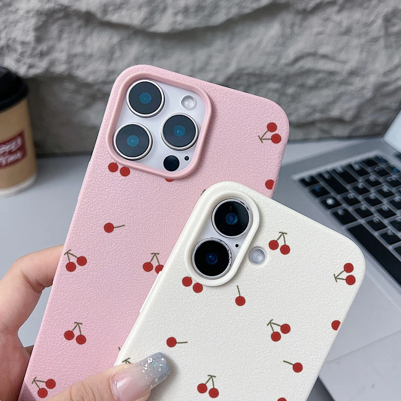 For iPhone 16e 16 15 14 13 12 Pro Max 11 Case Cute Cartoon Cherry Lichee Pattern Soft Phone Cover For iPhone 16 15 14 Plus Funda