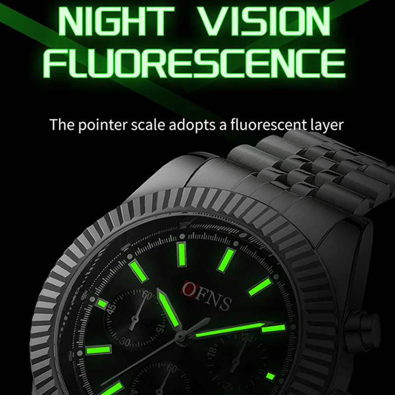 OFNS Top orologio da uomo moda multifunzionale impermeabile in acciaio inossidabile cronografo codice orologio orologio da polso al quarzo di marca di fascia alta