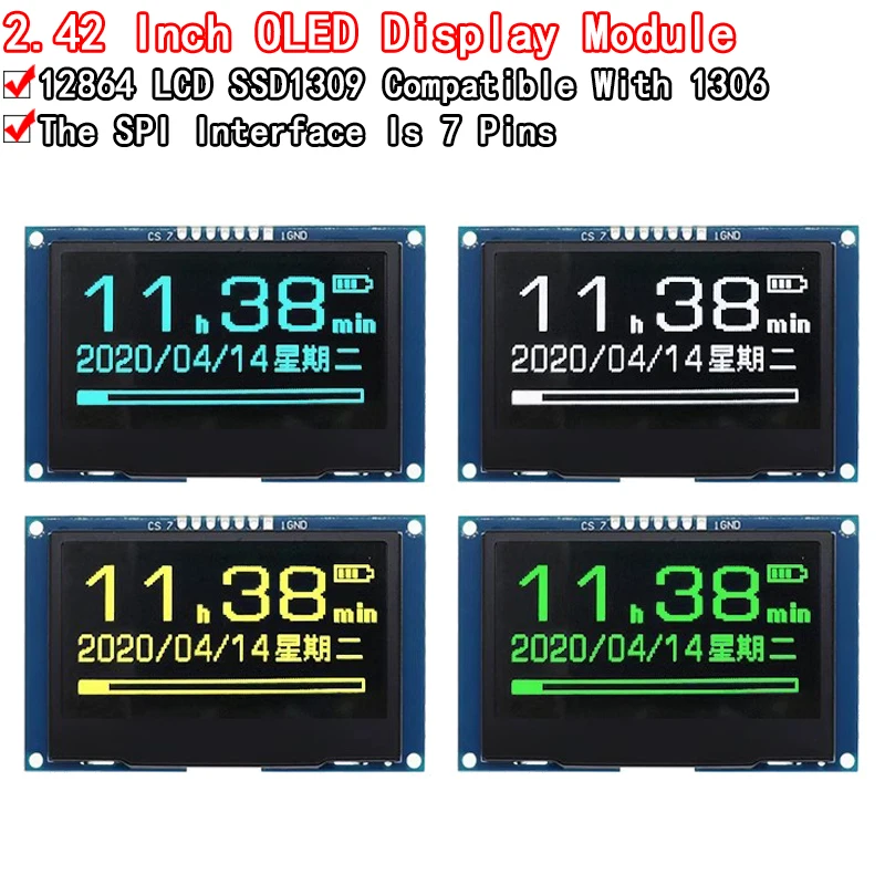 

2.42 inch 2.42" OLED Display Module 128x64 LCD HD Screen Module SSD1309 7 Pin SPI/IIC I2C Serial Interface for Arduino UNO R3