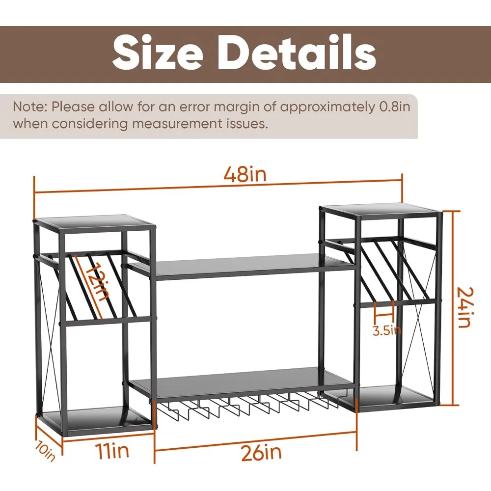 2 Tier Wine Rack Wall Mounted with Glass Holder, Metal Bar Floating Shelves Liquor Bottle Display Shelf Wine Glass Rack for Bar