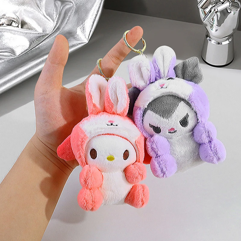 1PC Cute Rabbit Cross Dressing Sanrio Plush Keychain For Children Hello Kitty Pendant Cartoon Backpack Decoration Gifts For Girl image 2