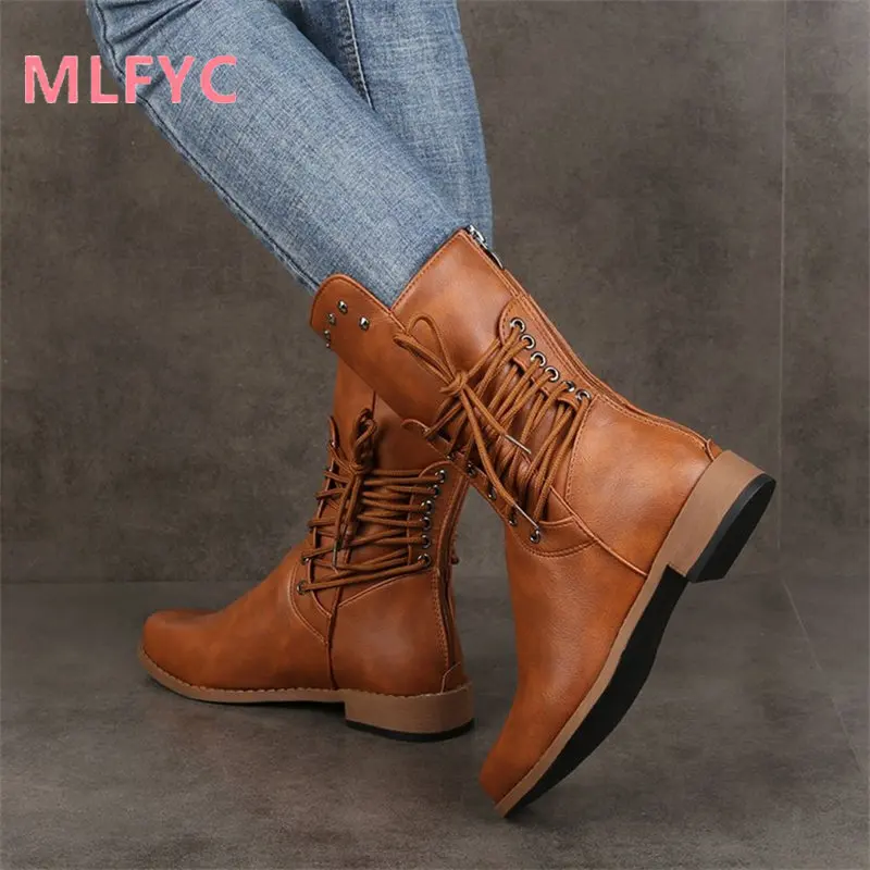 Women's Boots 2022 Autumn New Zipper Mid rise Boots ladies Versatile Square Heel Boots Round Head Fashion