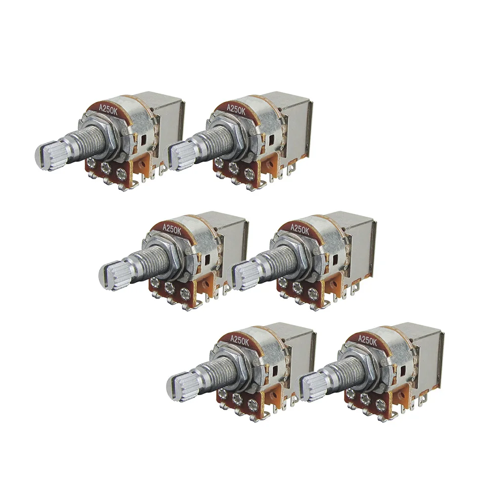 FLEOR 6PCS Long Shaft 18-splines Guitar Push Pull Potentiometers 250K / 500K Pots for Electric Guitar Parts