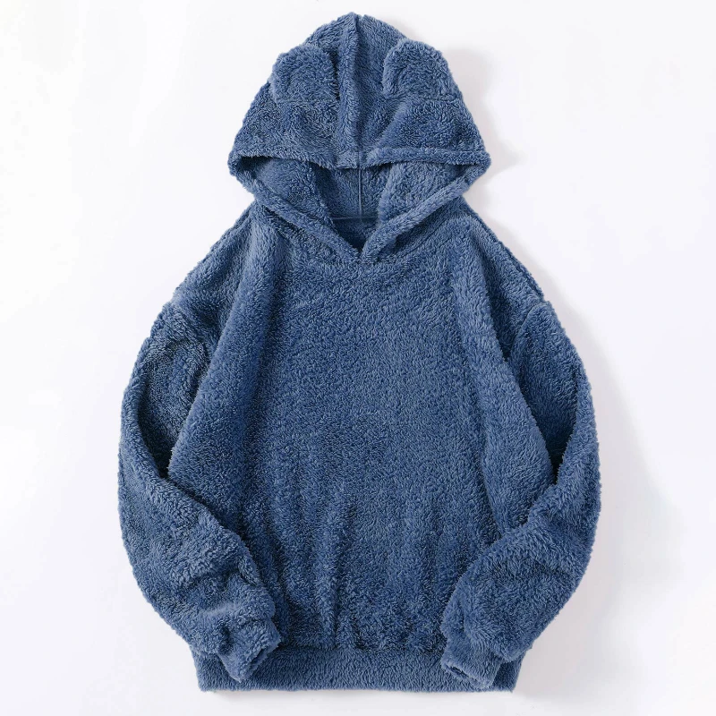 Autumn Winter New Fashion Solid Long Hoodies Sleeve Lamb Wool Sweatshirts Women's Clothing Casual Pockets Korean Loose Chic Tops