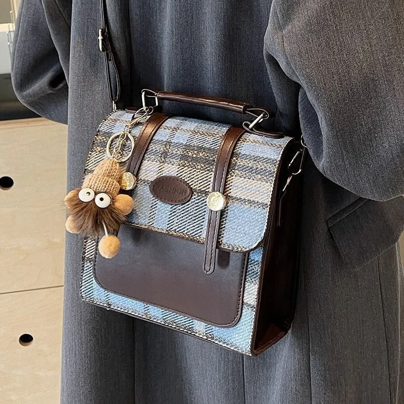 Women College Style Backpack Niche Backpack New Minimalist Checkered Backpack Commuting British Style Women Bag
