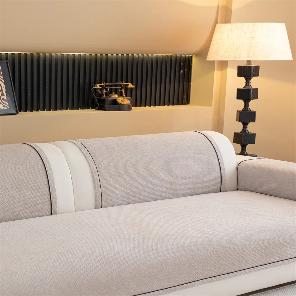 Retro Chenille Sofa Cushion Four Seasons Universal 2025 New Leather Sofa Fixed Non-Slip Cushion Straight Row Cover Cloth