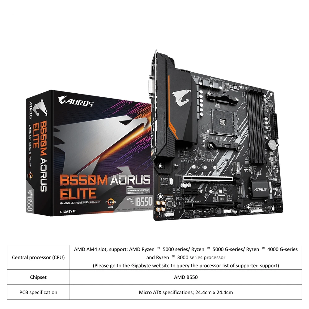 New B550M AORUS ELITE Motherboard AMD Ryzen B550 Socket AM4 DDR4 128GB PCI-E 4.0 M.2 SATA III B550 Gaming placa mae 마더보드