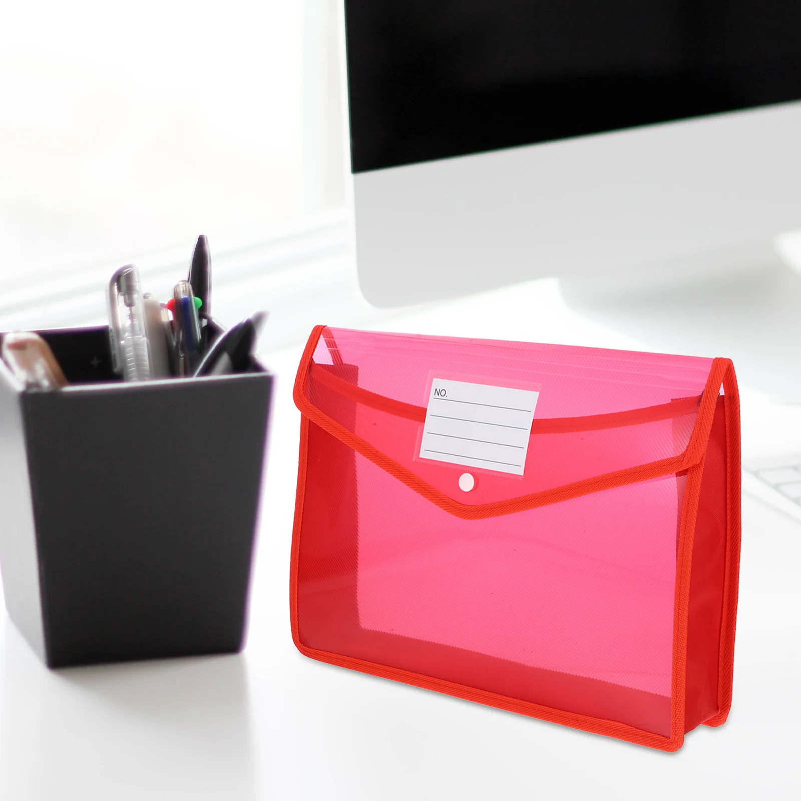 

6Pcs A4 Transparent Plastic File Bag with Snap Closure Waterproof Tear Resistant Document Organizer for School Office Home Use