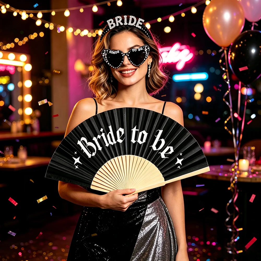 4Pcs Gothic Bachelorette Party Decoration Set Bride To Be Fan Sash Headband Accessories Bridal Shower Gift Till Death Wedding - view 5