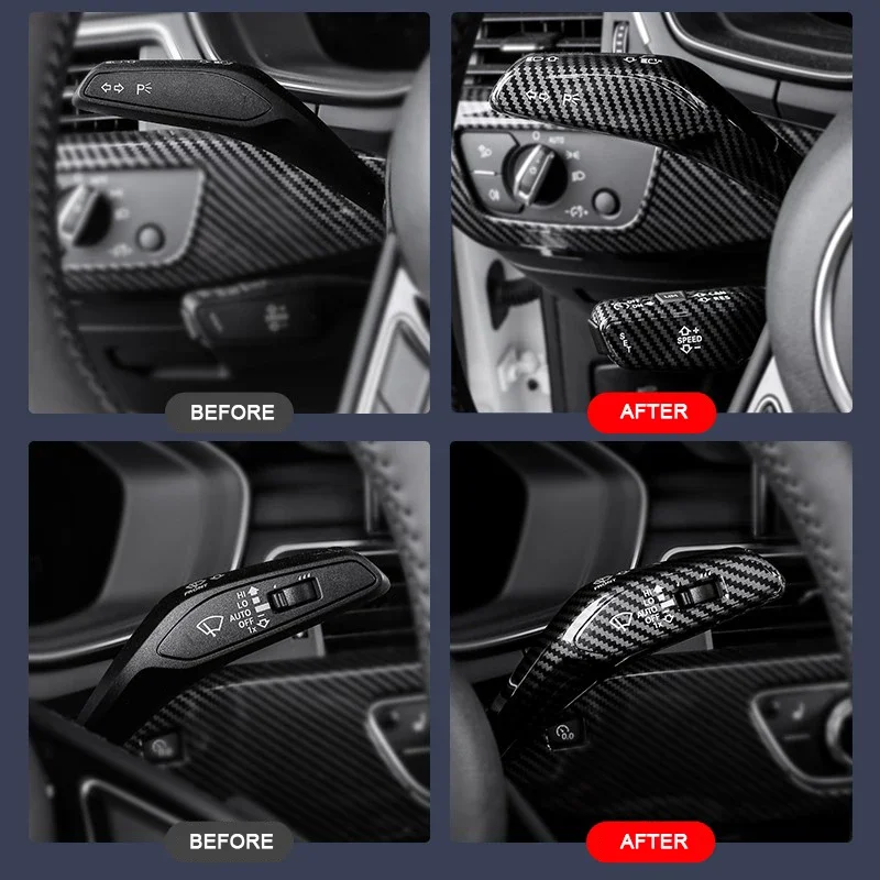 

For LHD Audi A4 B9, A6 C8 Carbon Grain Protective Cover on Light Switch Rod, Wiper Switch Rod, Cruiser Control System Switch Rod