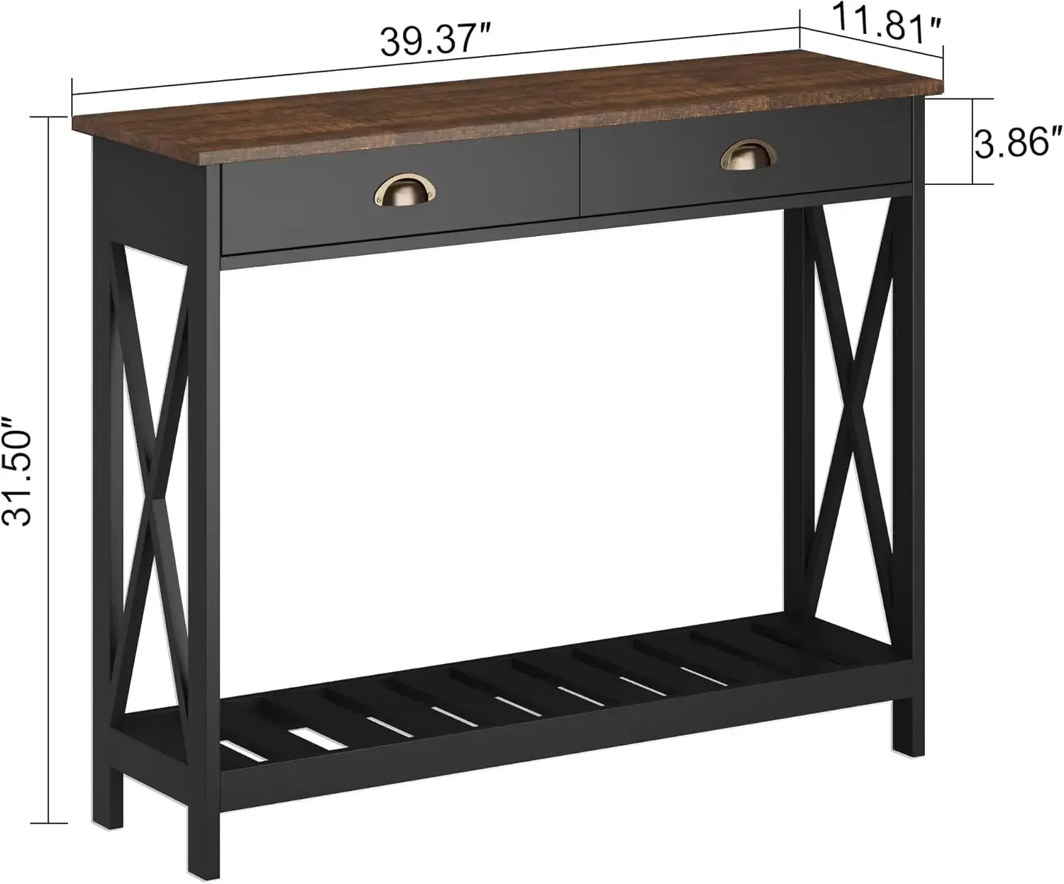 Farmhouse Console Table with Drawer for Entryway, Narrow Long Entry Table with Shelf for Living Room