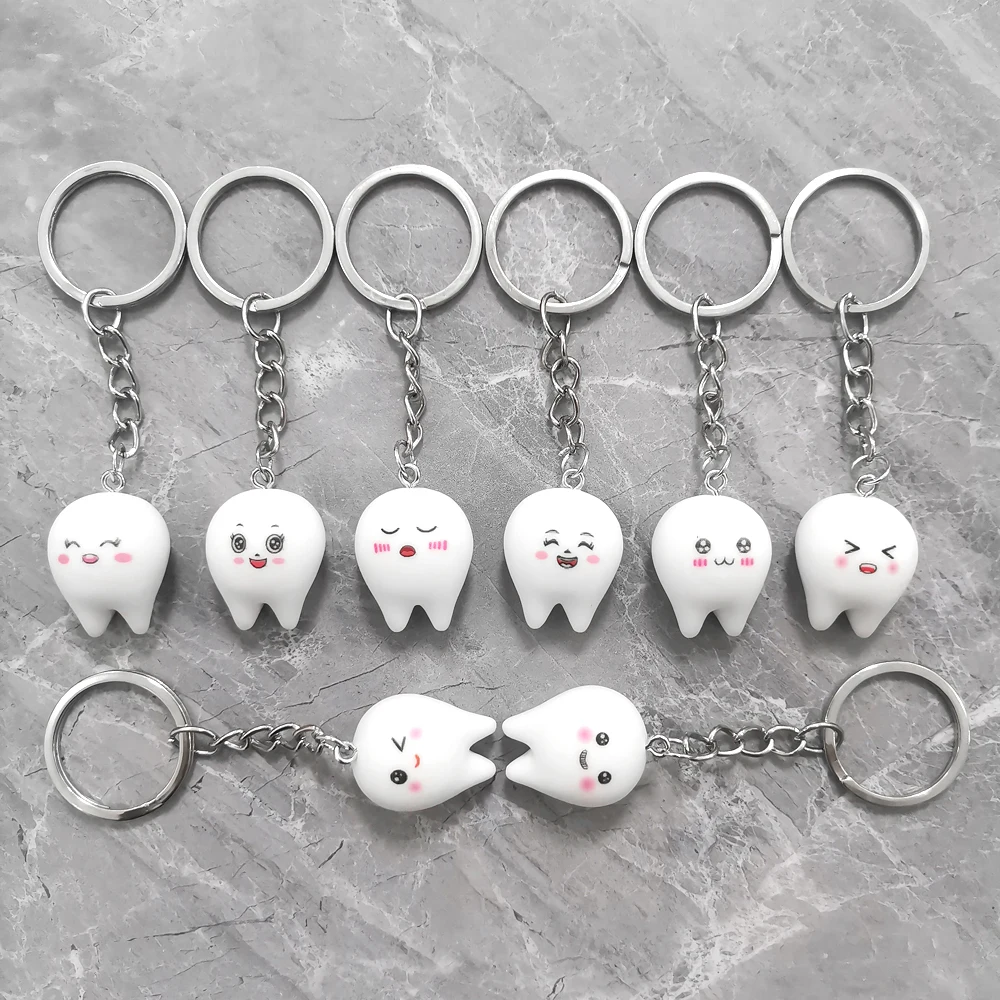 Simulation Cartoon Teeth Keychain Dentist Decoration Key Chains Resin Tooth Model Shape Key Rings Dental Clinic Gift