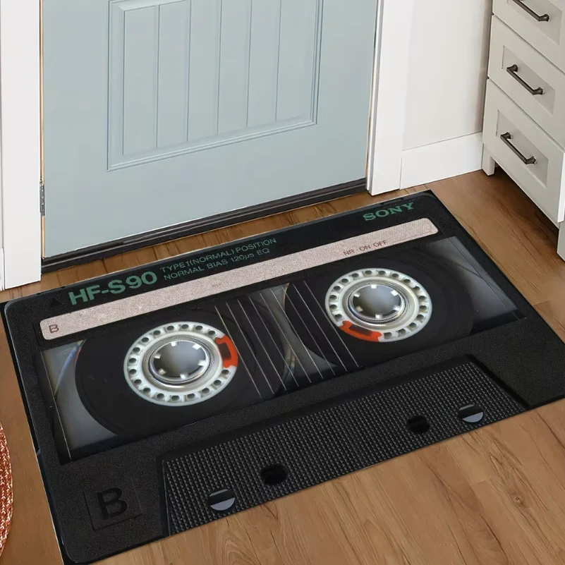 

Home Floor Mat Retro Cassette Tape Bedroom Bathroom Kitchen Adjustable Floor Mat Dirt Resistant Easy To Decorate Home Floor Mat
