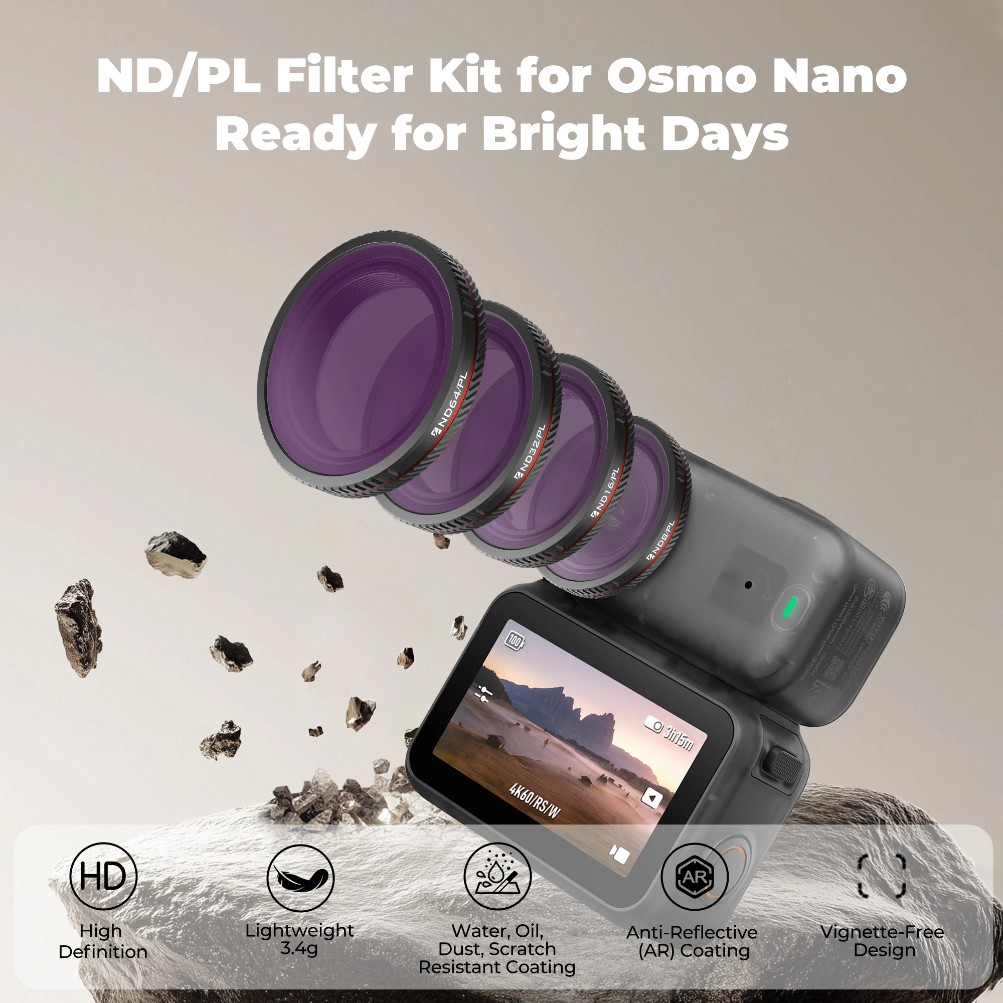 Freewell 4er-Pack ND/PL-Filter ND8/PL, ND16/PL, ND32/PL und ND64/PL-Filter, passend für Ihr DJI Osmo Nano-Kamerazubehör – Detail 2