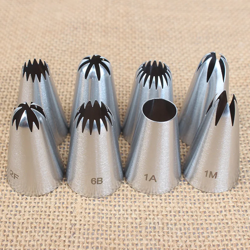 8pcs stainless steel piping nozzles set — icing tips for cake, biscuit & cupcake decoration 3