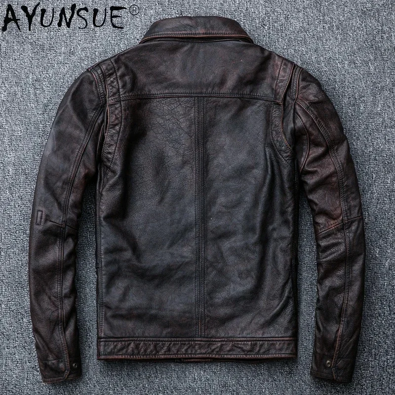 Fashion Genuine Leather Jacket Men Vintage Short Cowhide Coat Motorcycle Men's Clothing Veste En Cuir Homme 2024 WPY3681