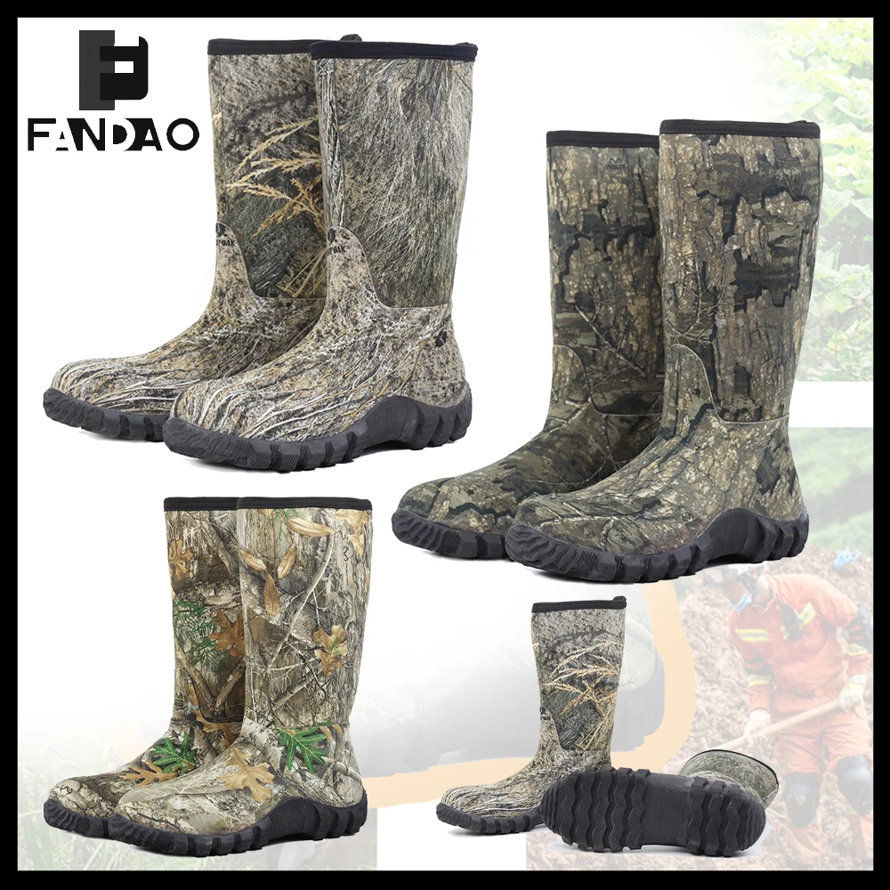 

Tactical Fleece-Lined Rain Boots Camouflage Warmth Hunter Boots Outdoor Non-slip Waterproof Fishing Boots for Camping Hiking