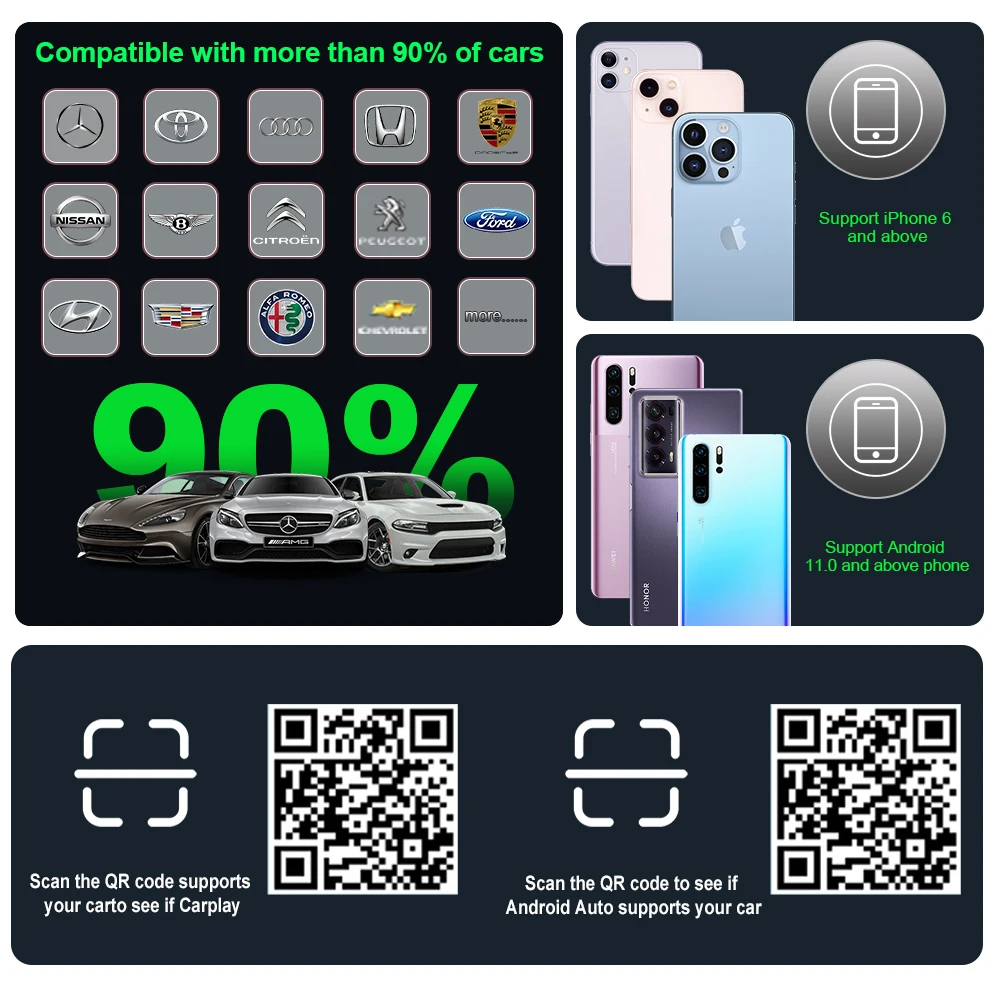 Wired to Wireless CarPlay Android Auto Adapter USB WiFi Bluetooth for Mercedes Benz For VW For Land Rover For Volvo For Skoda