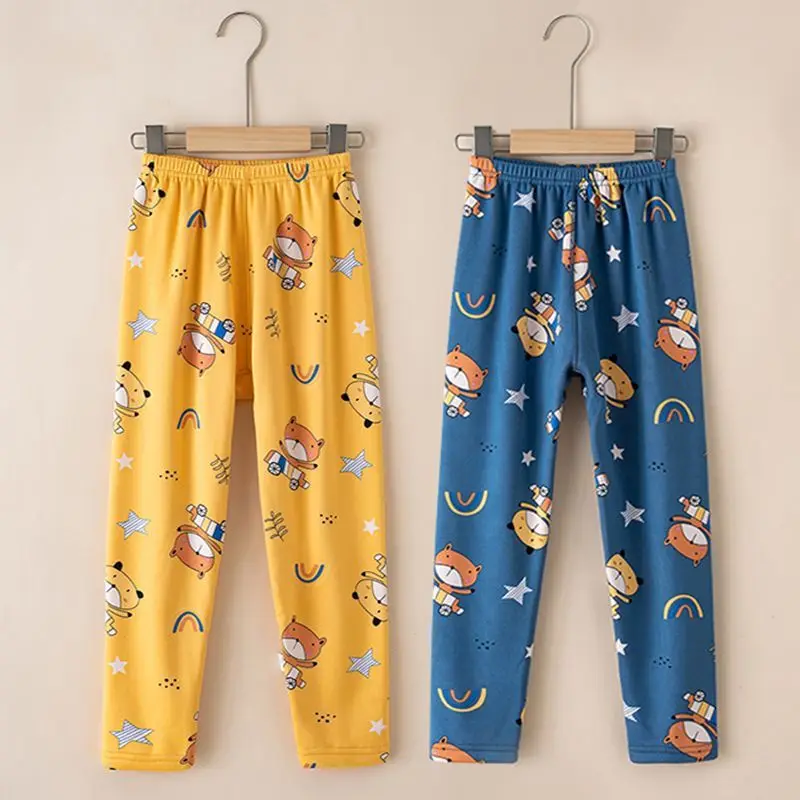 2PCS Winter Children's Boys Fleece Warm Thickened Boneless Autumn Cold Thick Soft Class A Boys Long Johns Bottoming Home Pants