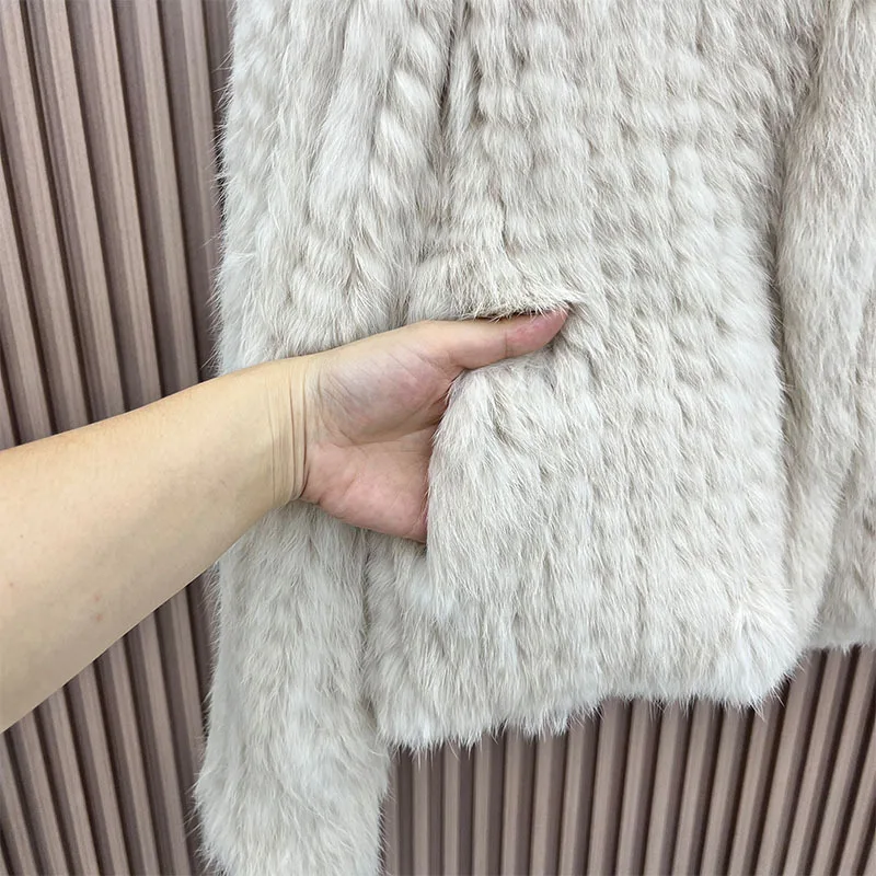 2025 mulheres inverno malha casacos de pele de coelho real alta qualidade jaquetas de pele natural manga longa feminino luxo casacos de pele genuína