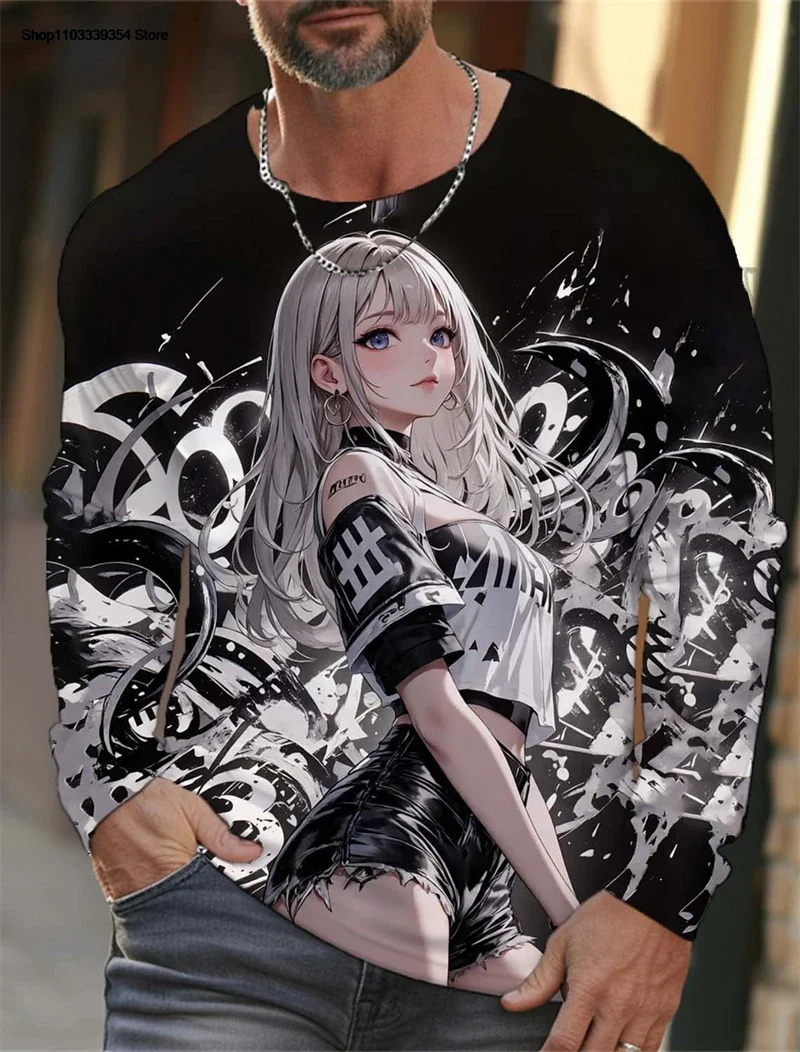 Camisetas gráficas de moda con diseños de chicas de anime, ideales para el otoño, estilo urbano, hip hop, con estampado 3D, de manga larga, con un corte amplio y un diseño moderno, unisex.