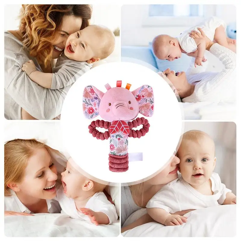 Plush Rattles สําหรับทารกน่ารักตุ๊กตาสัตว์ของเล่นกระต่ายช้าง Rattles นุ่มแหวน Rattle Sensory ของเล่น Plush Rattle Shaker สีชมพู