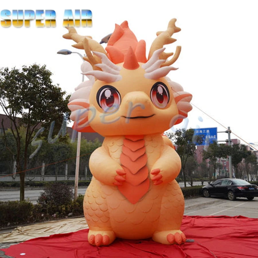 Super air custom made cartoon mascot inflatable cute dragon with air fan for festival decoration
