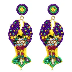 Handmade Lobster Crayfish Crawfish Shrimp Earrings for Women Girls and Teens Pair Cute Animal Shaped Beaded Dangle Jewelry