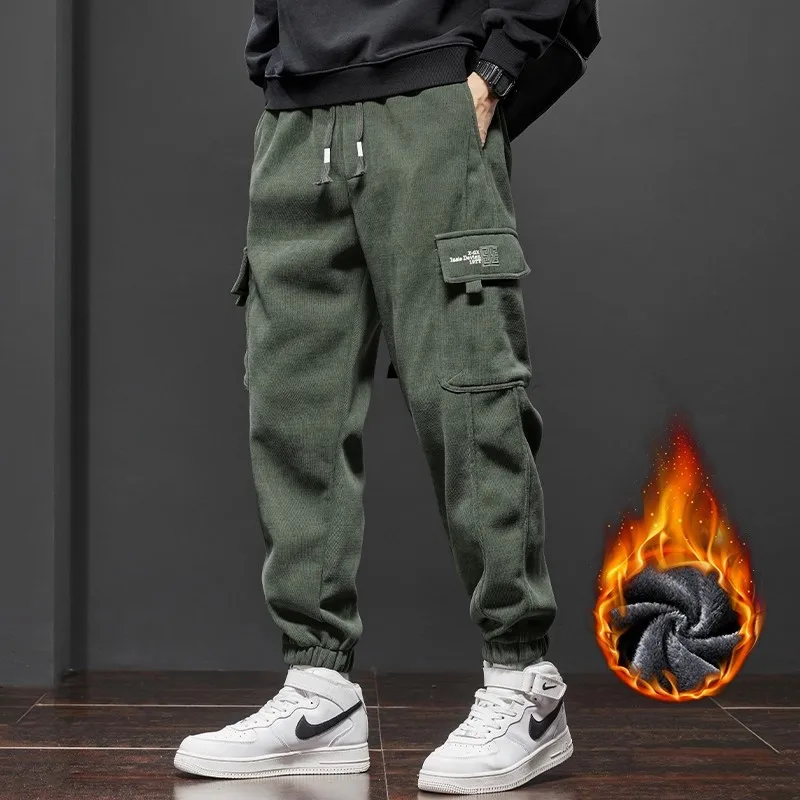 

Thiened Corduroy Leisure Pants Men's Autumn Winter Warm Fce Lined Loose Fit Workwear Trousers Faionable All-Match
