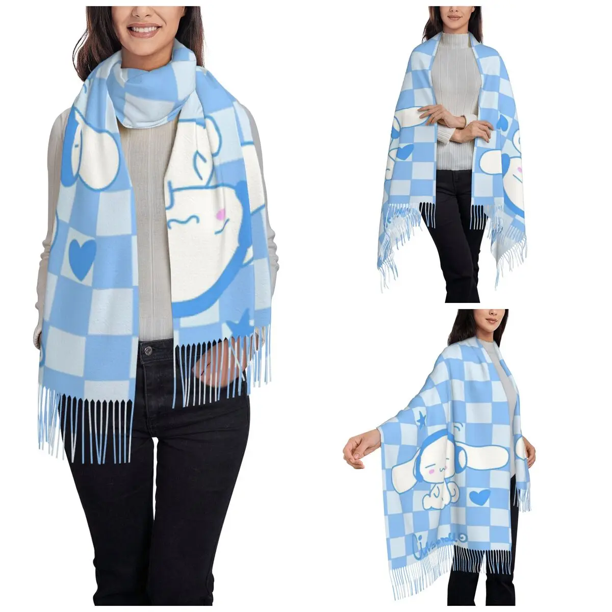 Cinnamoroll Cartoon Scarf for Women Warm Winter Cashmere Shawls and Wrap Cute Dog Large Shawl Scarf for Evening Dress