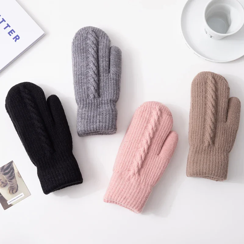 Winter Women Knit Mittens Soft Thermal Hand Warmers Cozy Fleece-Lined Warm Gloves Cold Weather Knit Gloves for Outdoor Wear