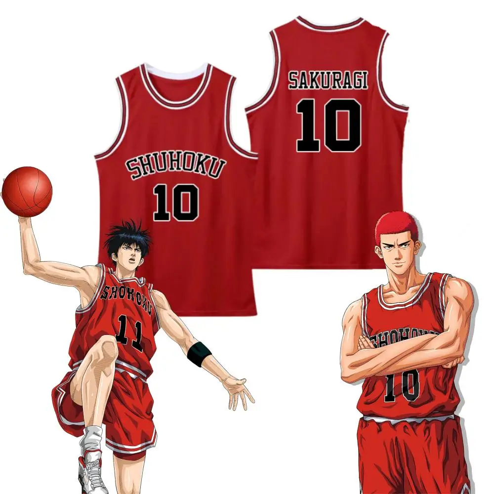 Anime Slam Dunk Cosplay Costume Sakuragi Hanamichi Shirt Men's Red 10th 11th Basketball Jersey Kaede Rukawa Tops