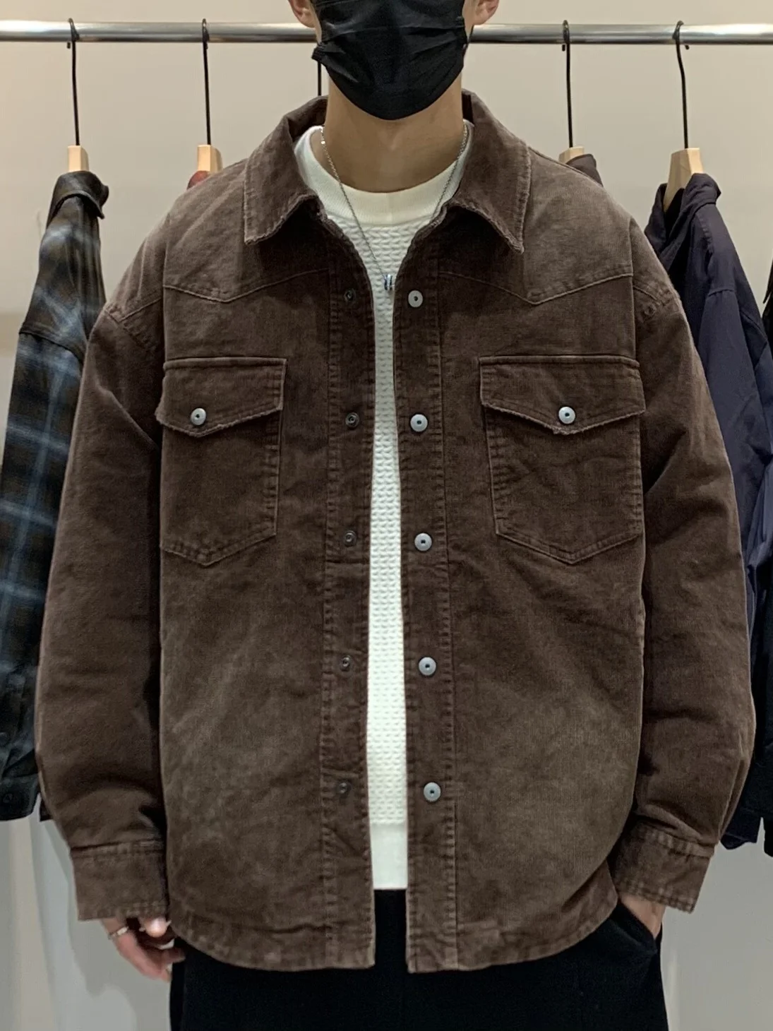 

Мужская зимняя куртка-пуховик с воротником-стойкой в стиле ретро-спецодежды, с карманами, теплая, модная, из смесового хлопка и полиэстера, с длинными рукавами