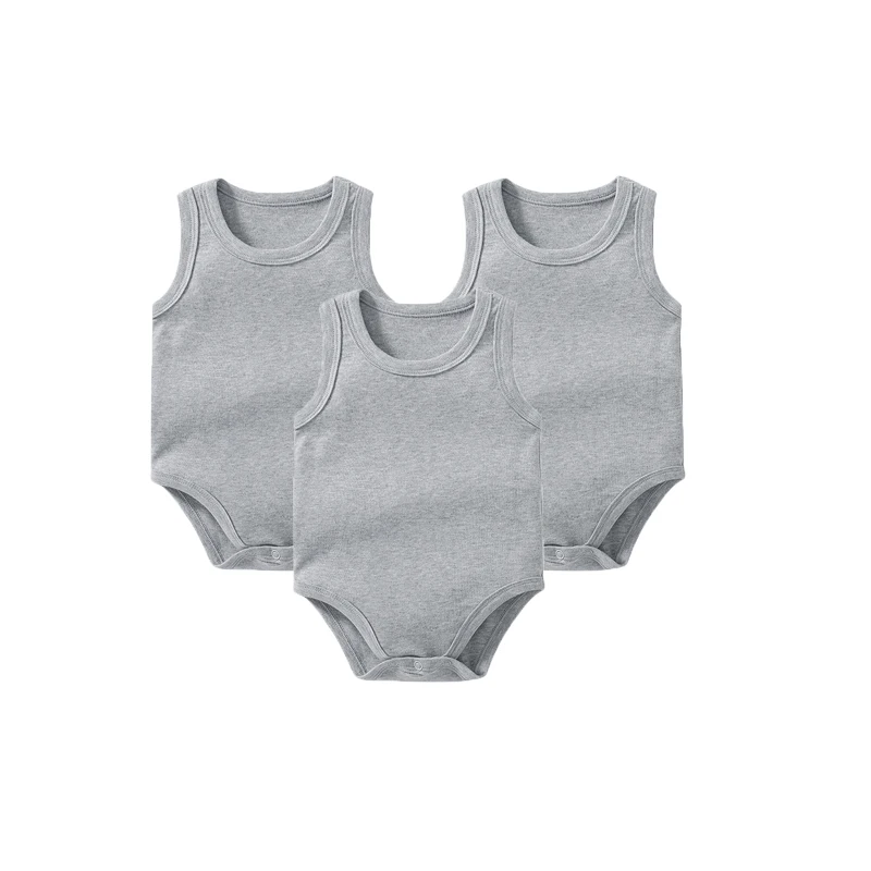 Summer 0-24 Months Infant Newborn Baby Boys Clothing 100%Cotton Onesie Crewneck Sleeveless Vest Baby Girls Bodysuit 3Piece Set