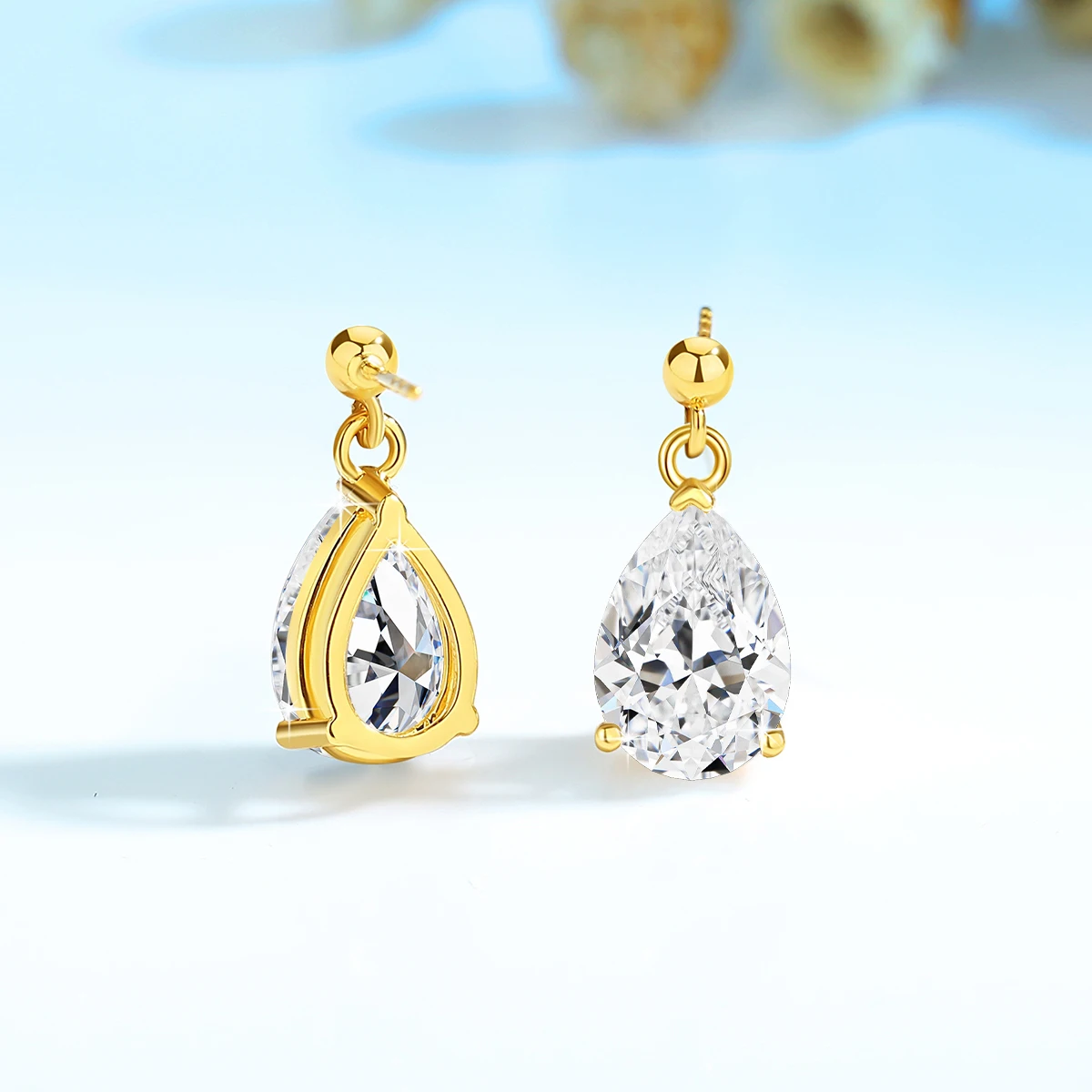 Szjinao-pendientes colgantes de oro de 14k 100% auténtico, 7x10mm, 2ct, piedra moissanita de pera, gota de agua, joyería de boda de oro de 18k con certificados