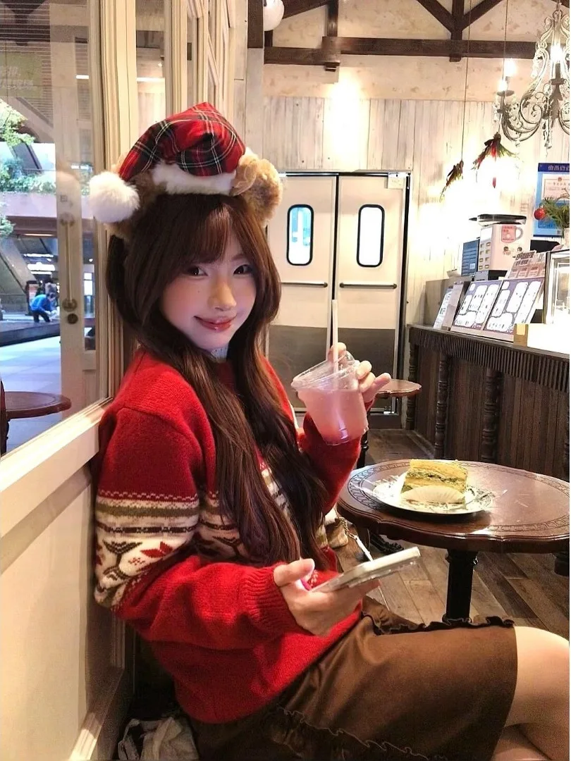 الأحمر Cisas محبوك سترة المرأة الخريف الشتاء جديد كسول الراقية الملابس الداخلية والخارجية Fce لينة طويلة Sve جولة Ne