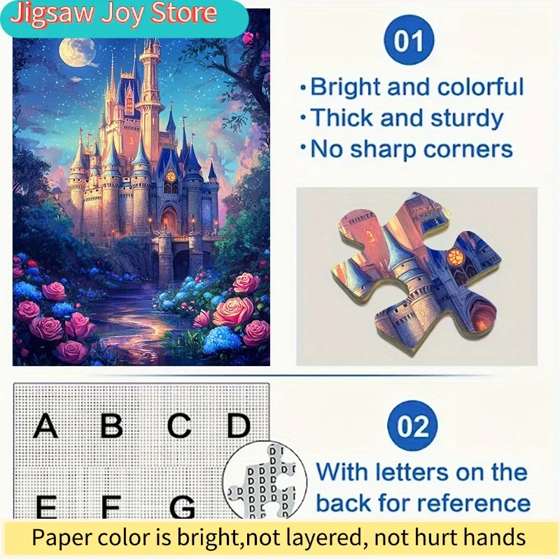 

1 шт. Пазл Disney DIY 50x70 см (19,7x27,6 дюймов) — Красивый сказочный замок с розовыми розами и синим фоном — Идеально для...