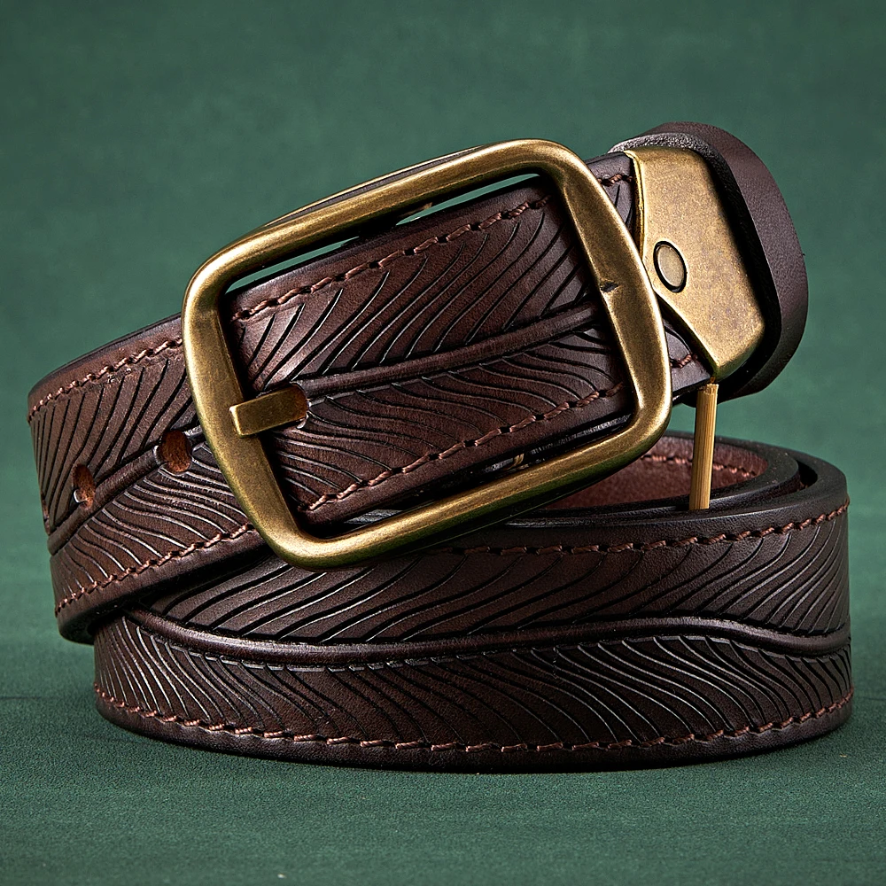 

3.8CM Pure Cowhide High Quality Genuine Leather Belts for Men Brand Strap Male Brass Buckle Engrosar Jeans Cowboy Cintos Luxury
