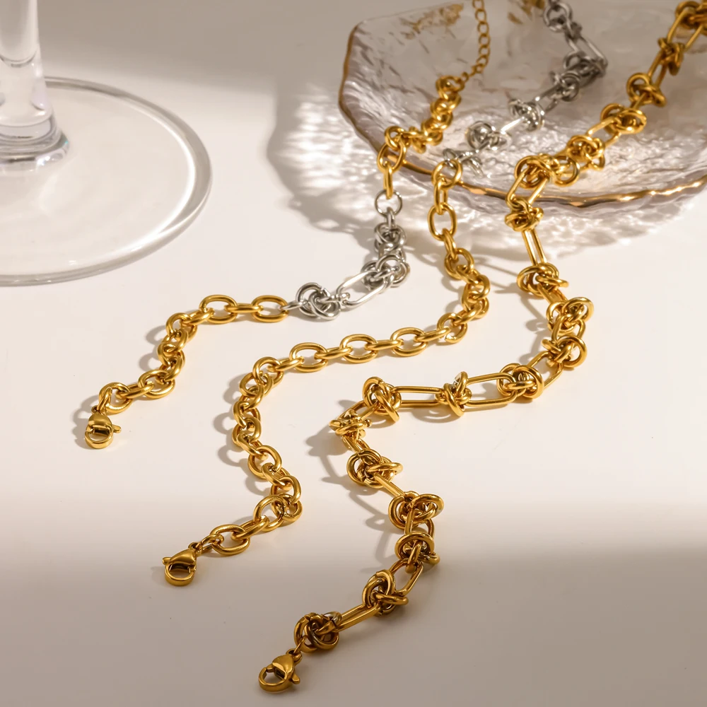 18K Goldfarben Beschichtete Edelstahl-Kette in Knotenform für Damen Stapelbares Basis-Armband Modeschmuck – Detail 2