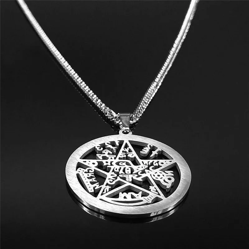 Witchcraft Crystal Pentagram Tetragrammaton Necklace Women Men Stainless Steel Wicca Pentacle Talisman Amulet Necklaces Jewelry