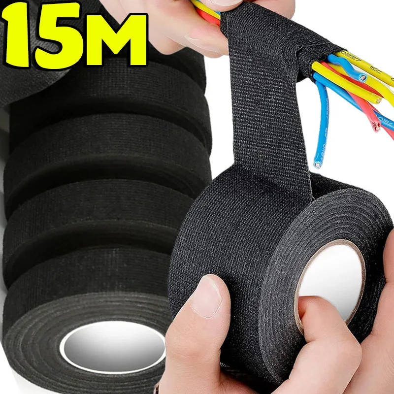 Electrical Tape Heat Resistant Wire Harness Bundle Insulation Auto Wiring Fabric Cloth Wrap Black Waterproof Cable Adhesive Tape