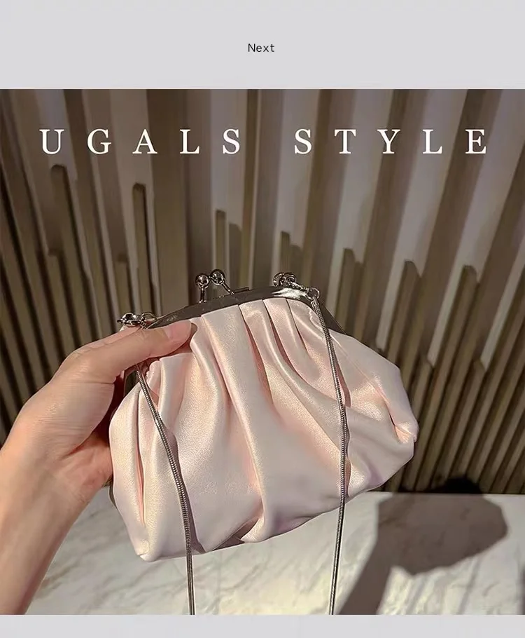 Fashion Women Handbag Shimmer Soft PU Pleated Cloud Bag Female Evening Bag Wedding Party Clutch Purse Shoulder Crossbody Bag